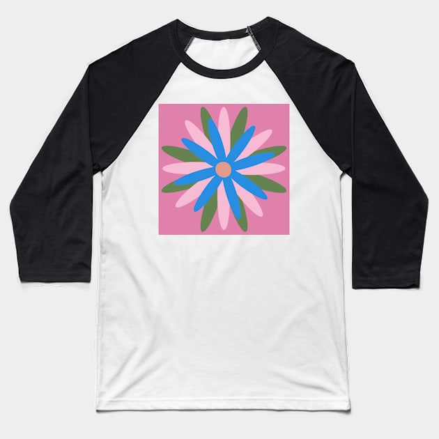 Pink, blue, green, simple, scandi flower Baseball T-Shirt by Kimmygowland